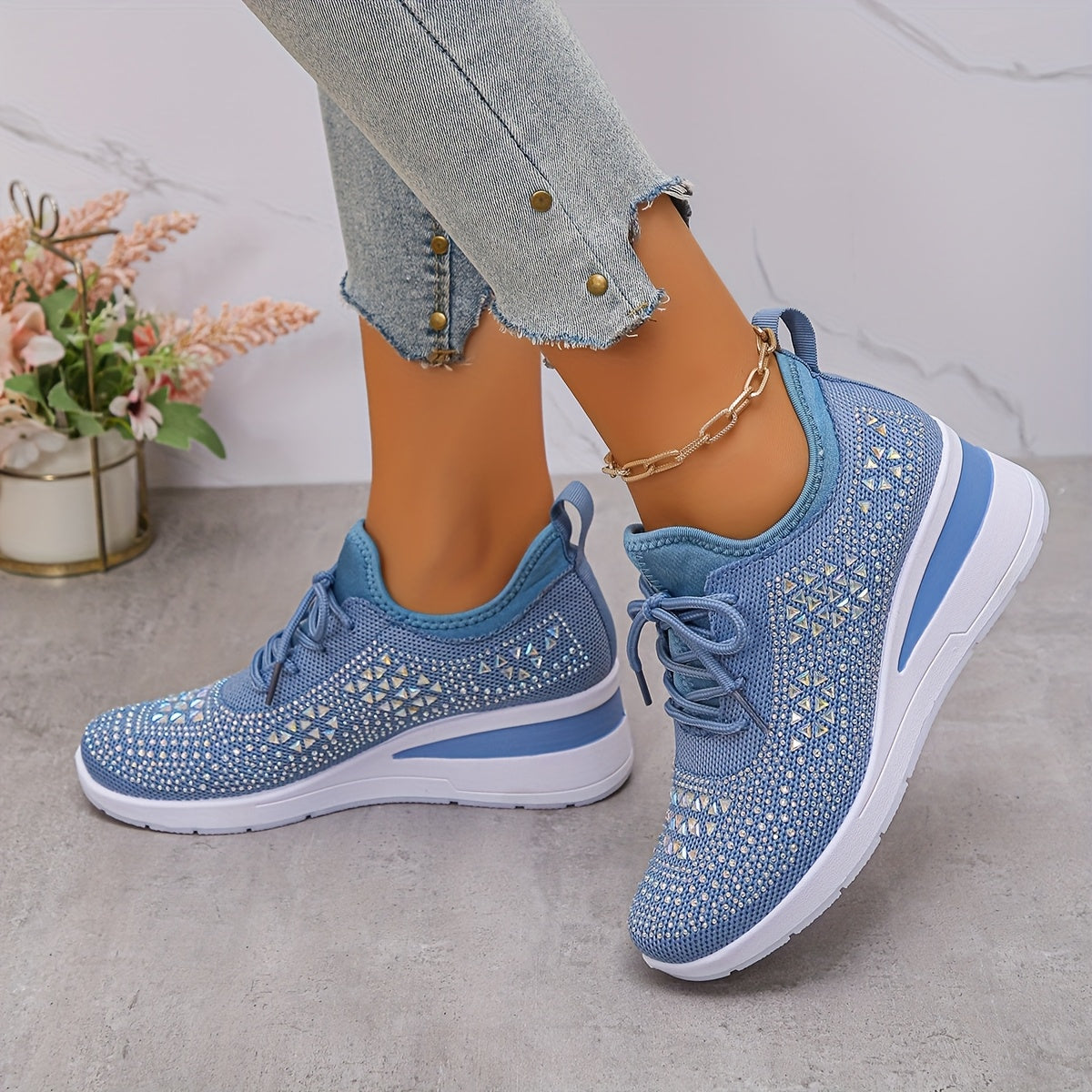 🔥Letzter Tag Aktion 70% RABATT - Legere, atmungsaktive, orthopädische Sneaker für Damen mit Strass-Verzierung
