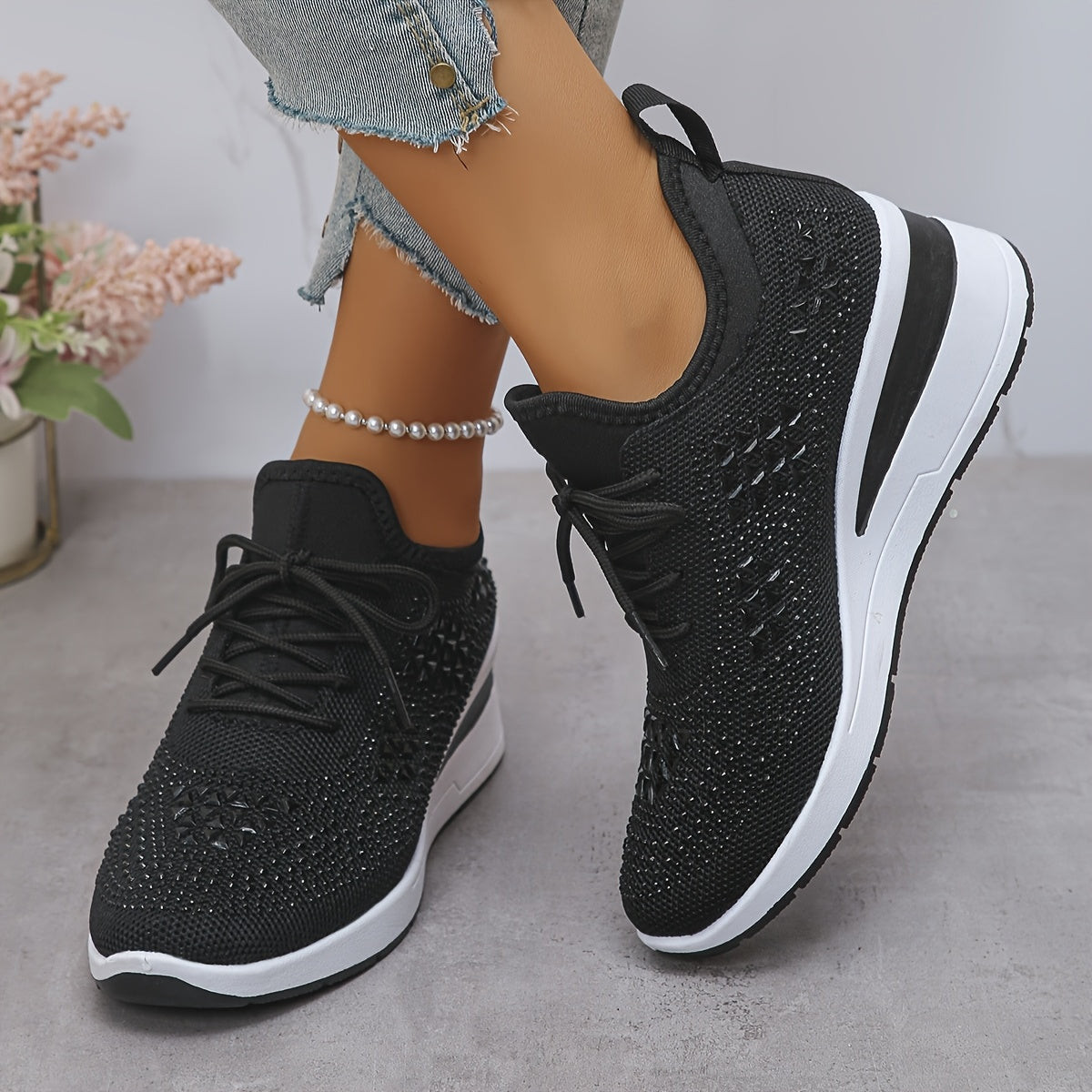 🔥Letzter Tag Aktion 70% RABATT - Legere, atmungsaktive, orthopädische Sneaker für Damen mit Strass-Verzierung