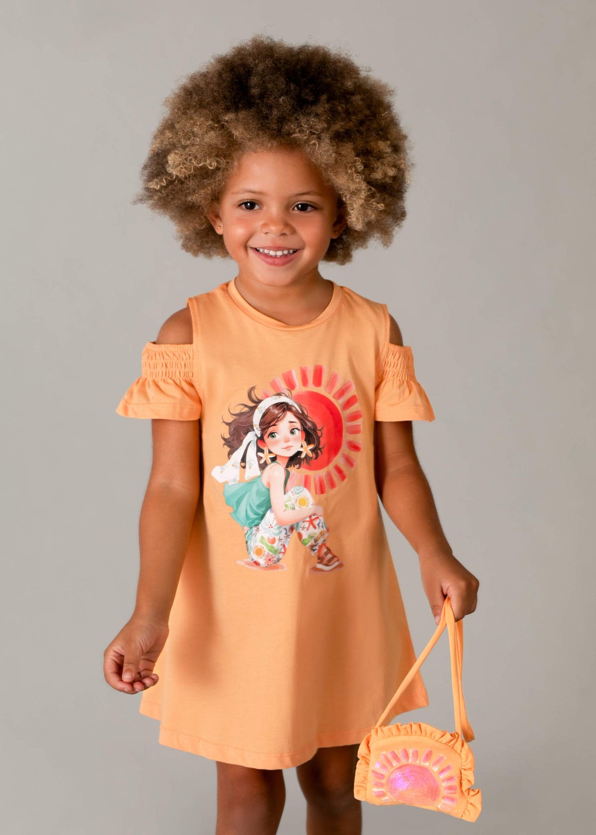 Kleid mit Schlitzen und Handtasche für Mädchen
