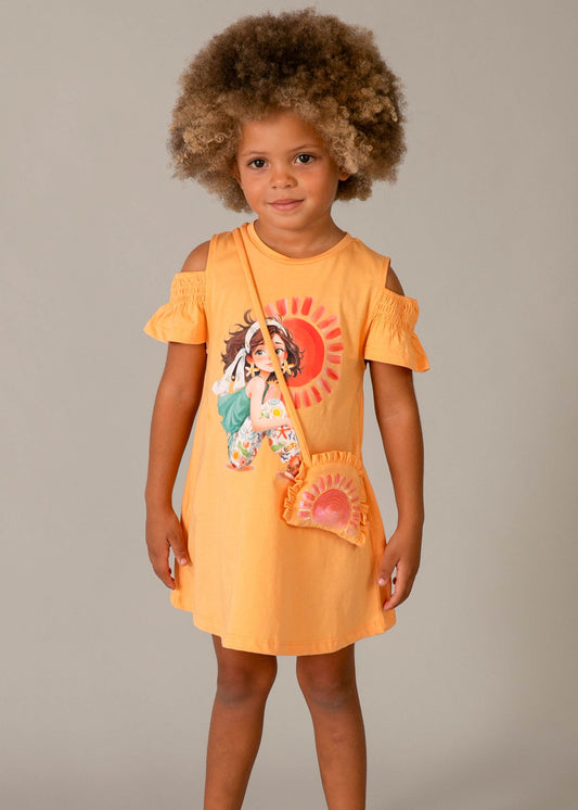Kleid mit Schlitzen und Handtasche für Mädchen