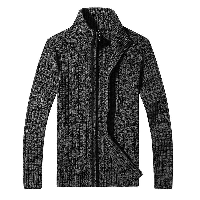 Herren Melange Stehkragen Slim Fit Reißverschluss-Pullover