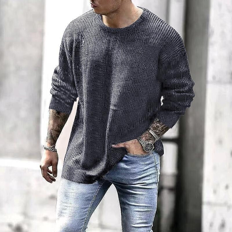 Herren Pullover Strickpullover Rundhals Einfarbig