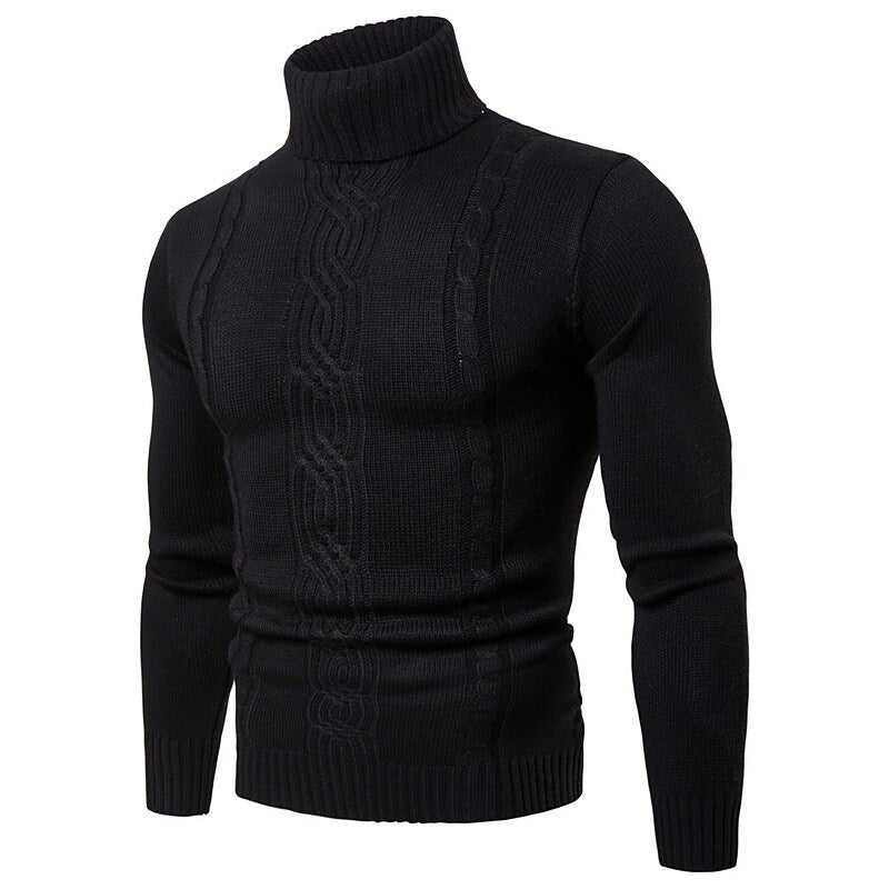 Herren Rollkragenpullover Zopfmuster Basic Strickpullover