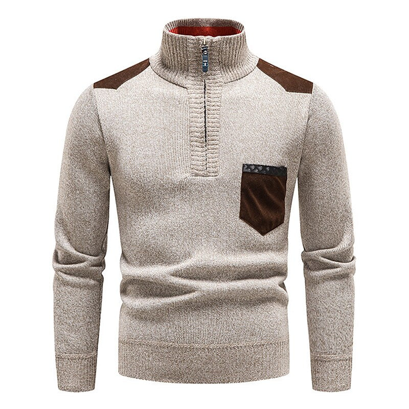 Herren Stehkragen Color Block Fleece-Pullover mit halbem Reißverschluss