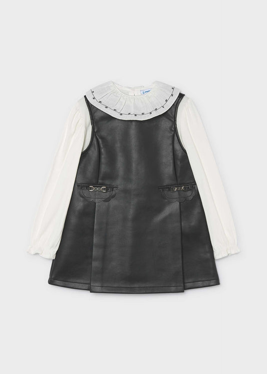 Kunstlederkleid mit Mädchenbluse