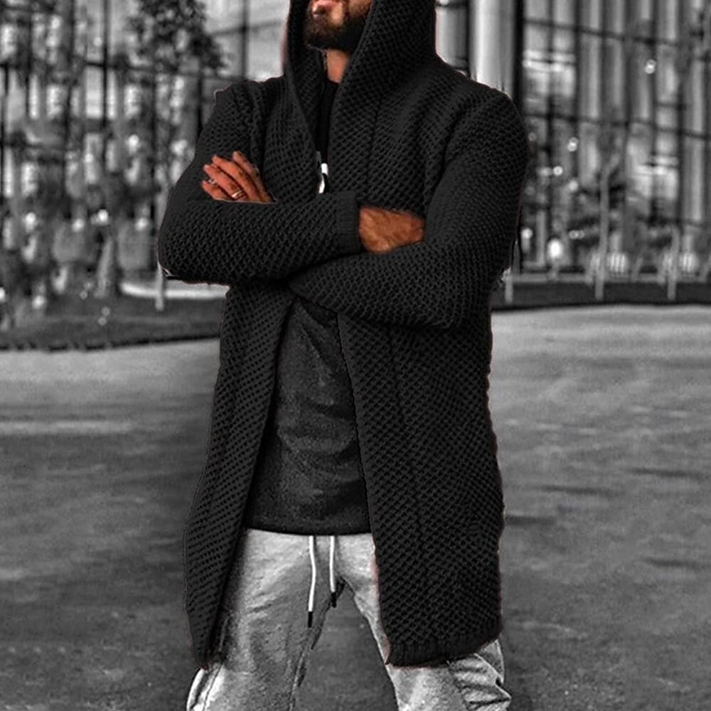 Herren Strickjacke mit Kapuze und Struktur, einfarbig