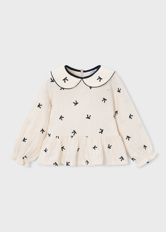 Bluse für Mädchen mit gestickten Schleifen