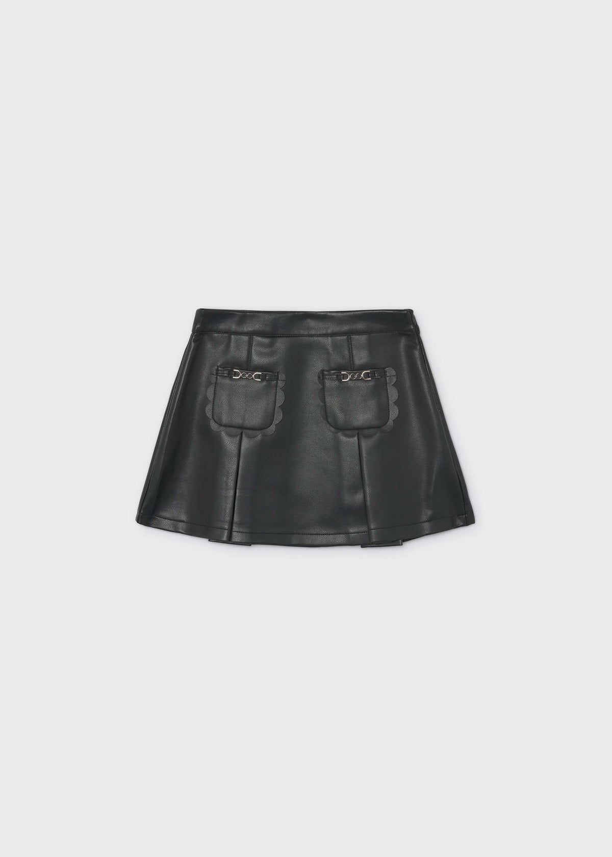 Mädchenrock aus Kunstleder mit Taschen