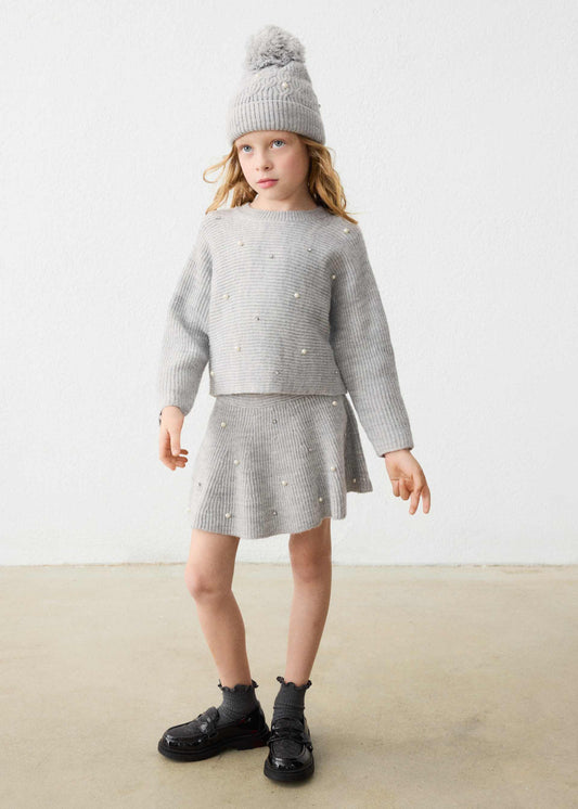 Mädchen-Pullover mit Perlenstrickmuster