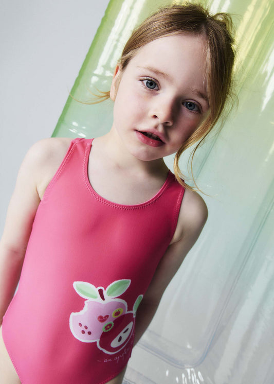 Girls' apple-print swimsuit