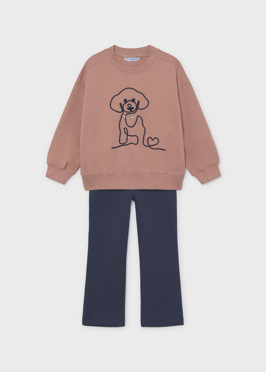 Girls' dog-themed leggings and sweatshirt set