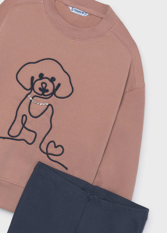 Girls' dog-themed leggings and sweatshirt set