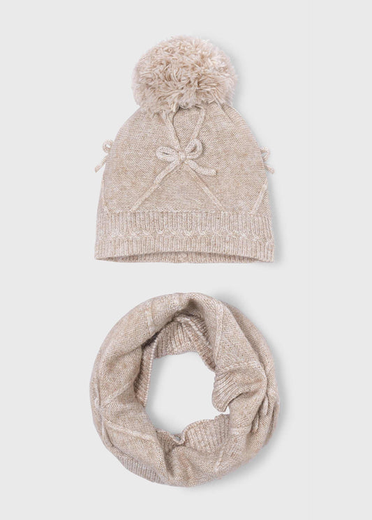 Girls' hat and scarf set with bow detail