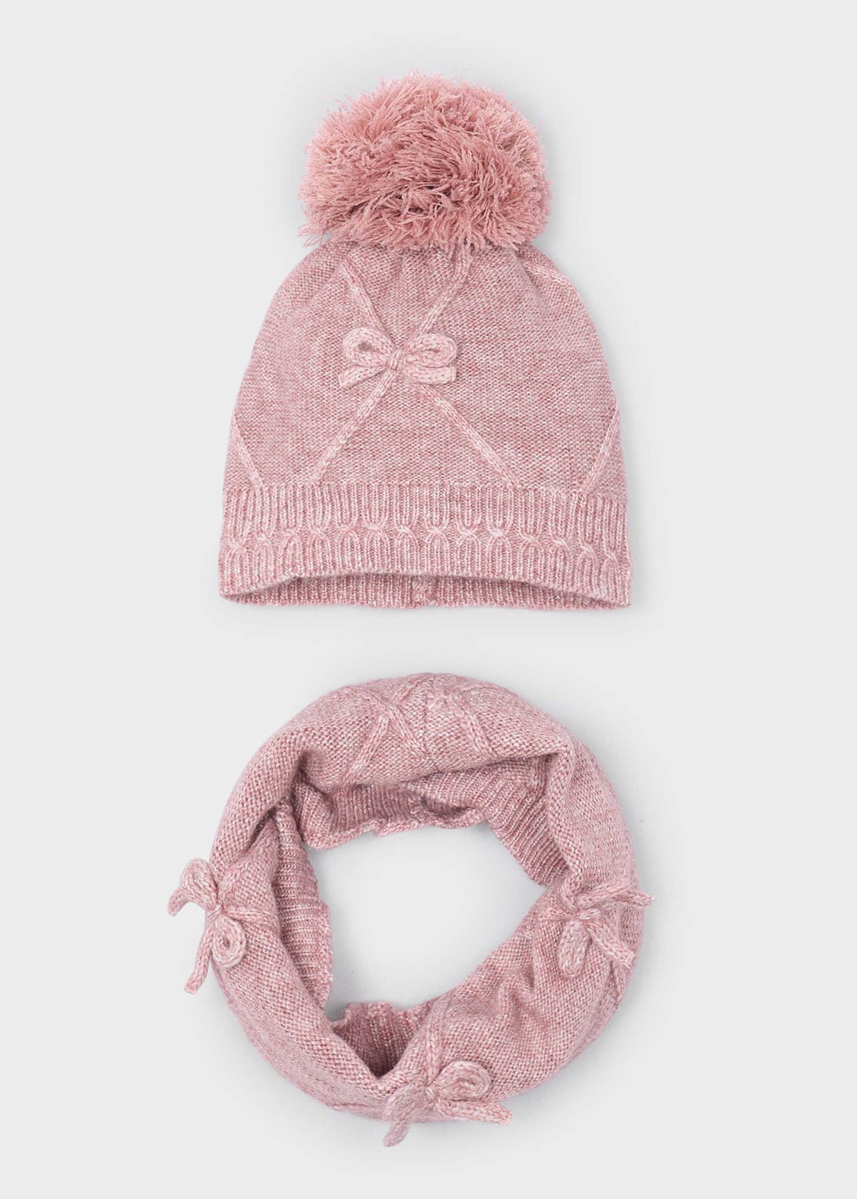Girls' hat and scarf set with bow detail