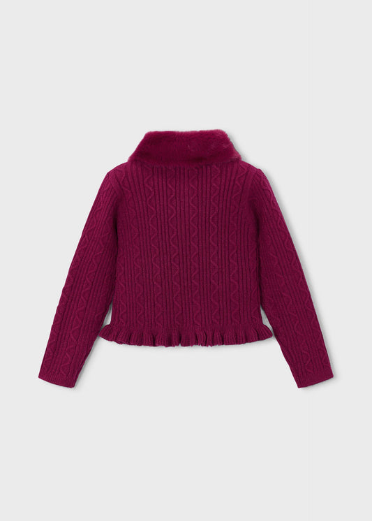 Strickjacke für Mädchen mit Fellkragen