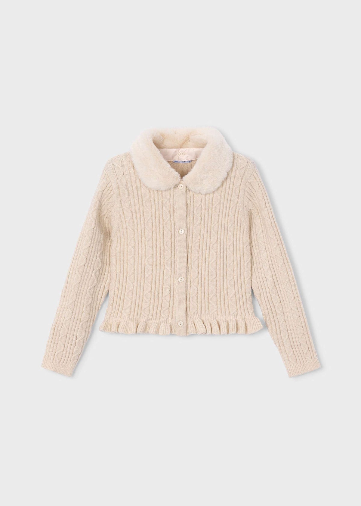 Girls' knitted cardigan with fur collar