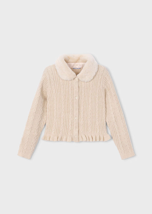 Strickjacke für Mädchen mit Pelzkragen