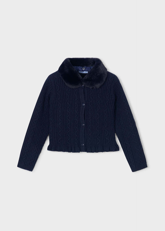 Strickjacke für Mädchen mit Pelzkragen