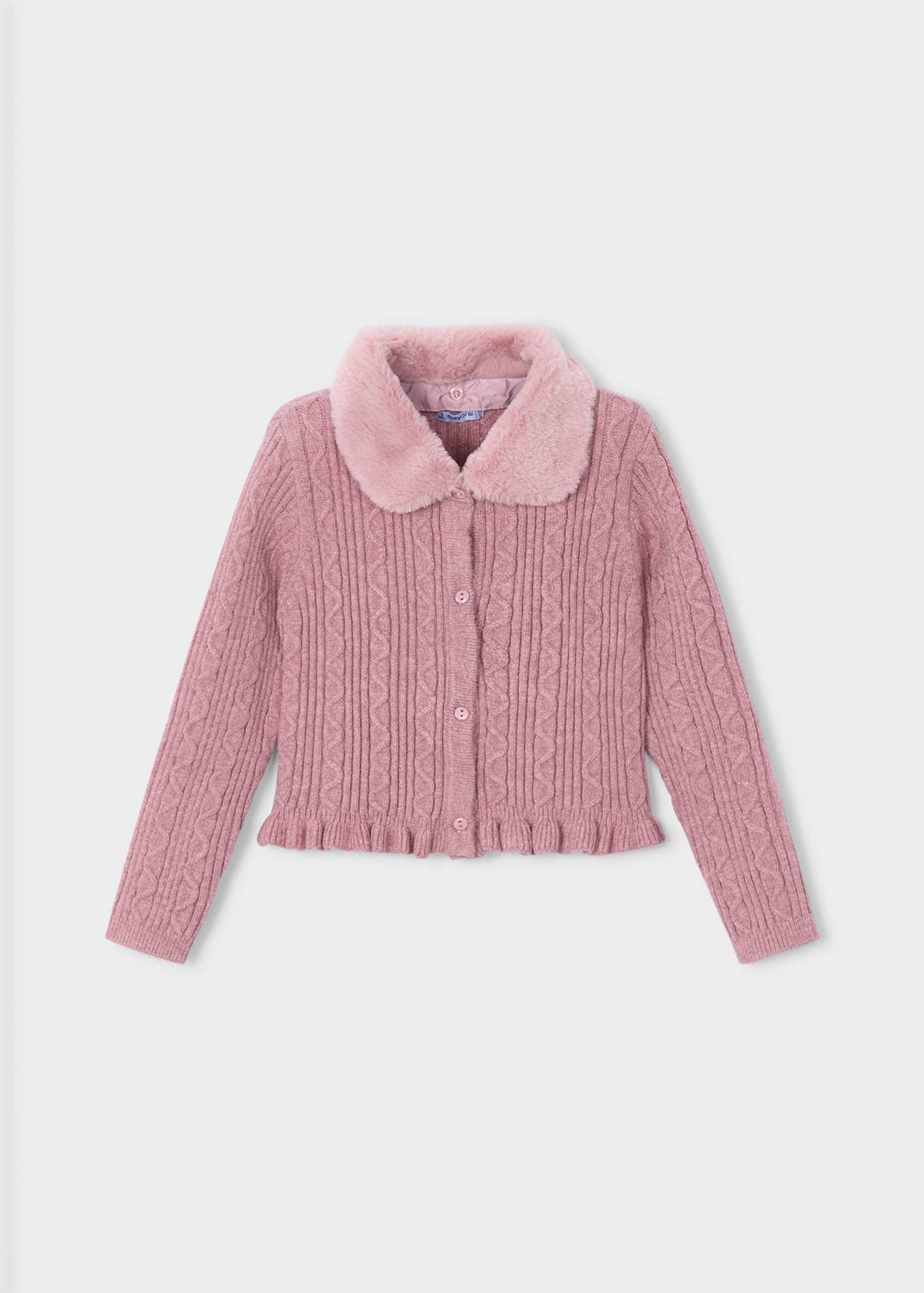 Girls' knitted cardigan with fur collar