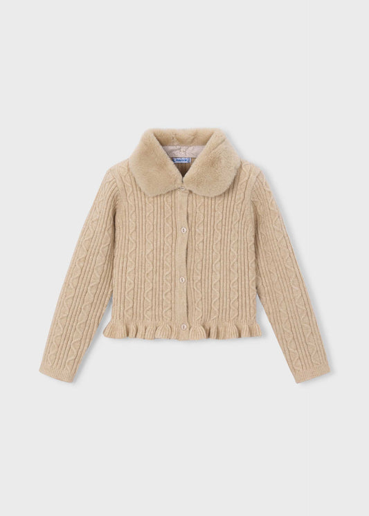 Strickjacke für Mädchen mit Fellkragen