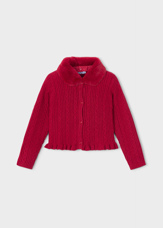 Strickjacke für Mädchen mit Fellkragen