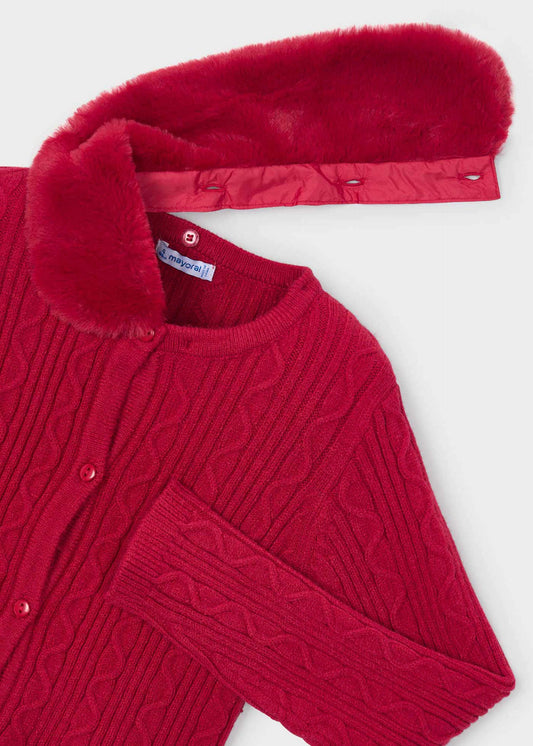Strickjacke für Mädchen mit Fellkragen