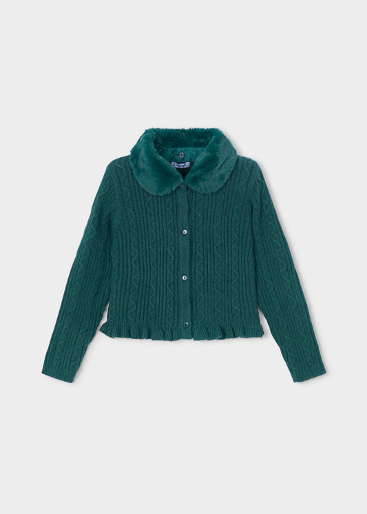 Strickjacke für Mädchen mit Fellkragen