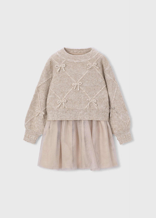 Girls' knitted dress with bows