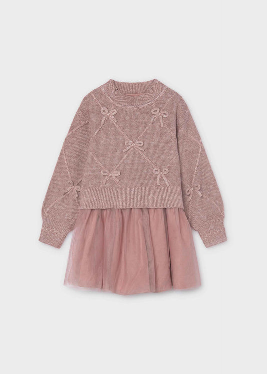 Girls' knitted dress with bows