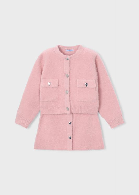 Girls' knitted skirt and cardigan set