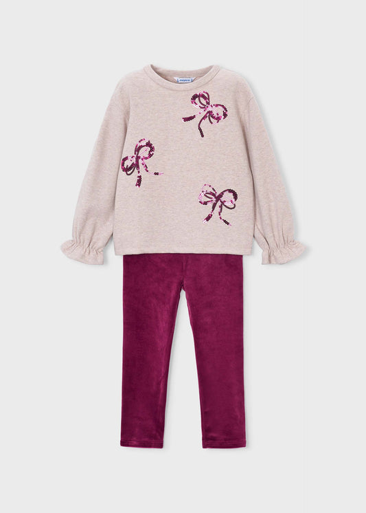 Girls' leggings and hoodie set with bows