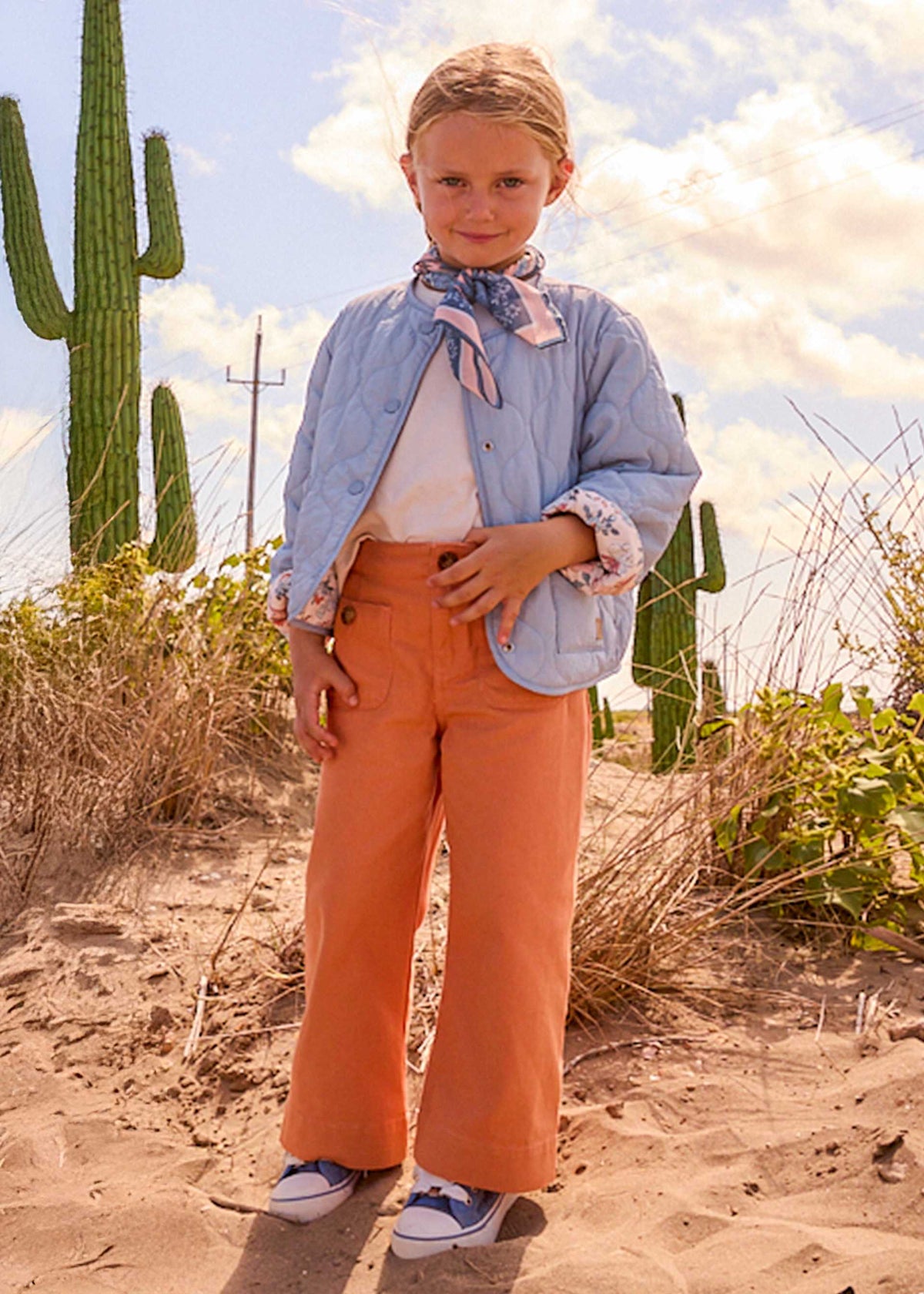 Girls' long twill trousers