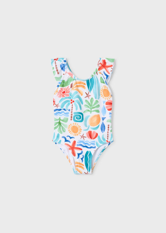 Girls' printed ruffle swimsuit