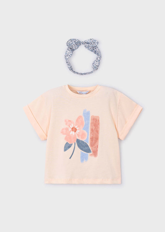 Girls' printed T-shirt with scrunchie