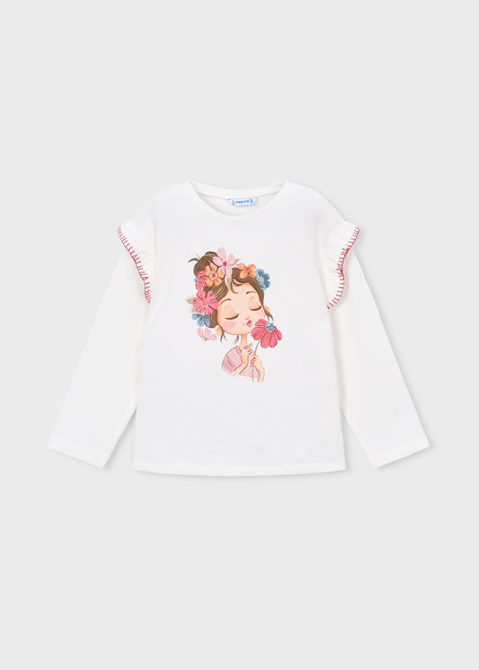 Girls' ruffled-sleeve T-shirt