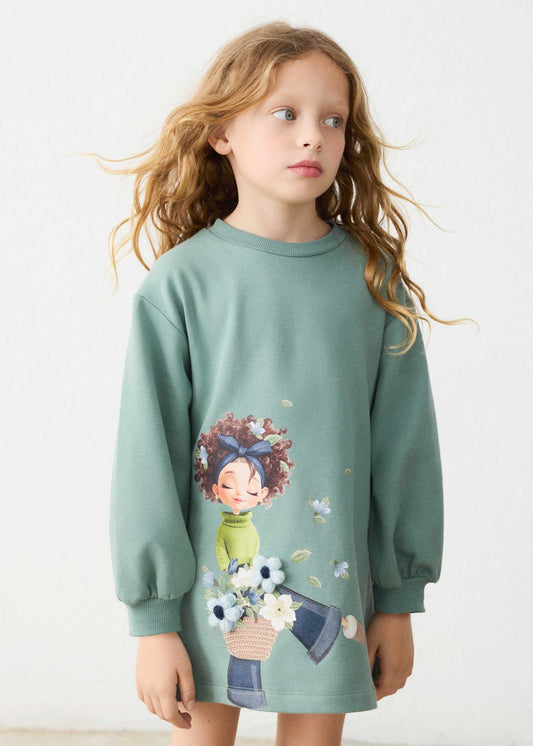 Girls' screen-printed sweatshirt dress