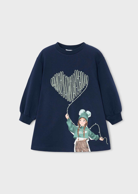 Sweatshirtkleid mit Siebdruck für Mädchen