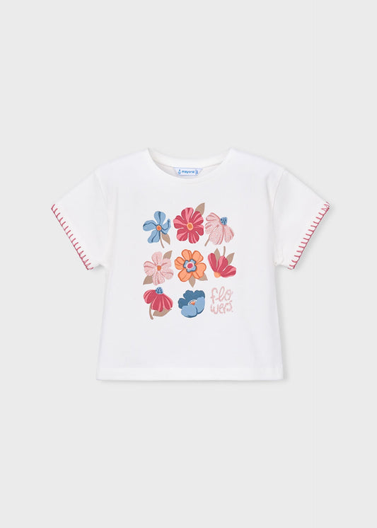 Girls' short-sleeved floral T-shirt