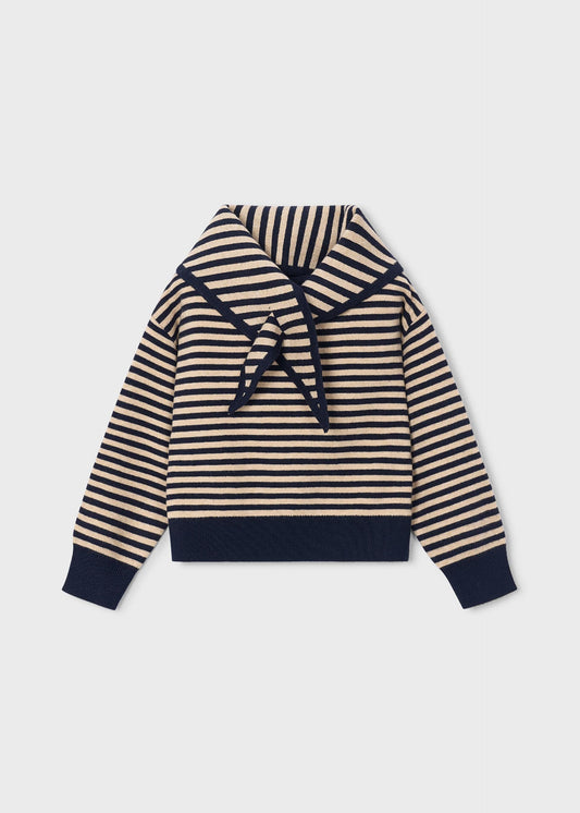 Gestreifter Pullover für Mädchen mit Schal