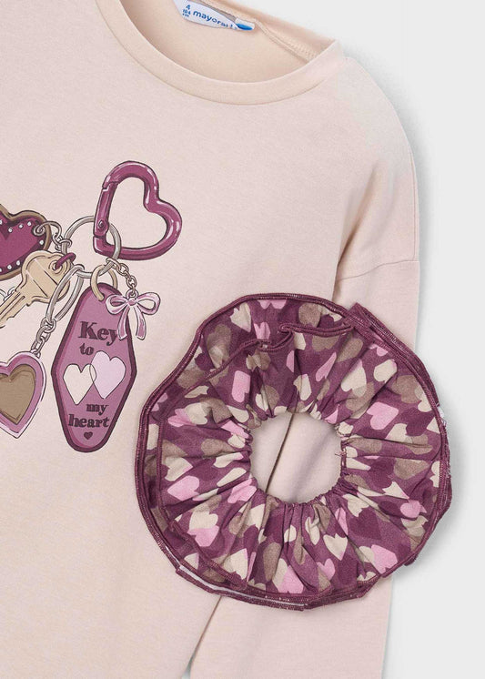Girls' T-shirt with hair tie