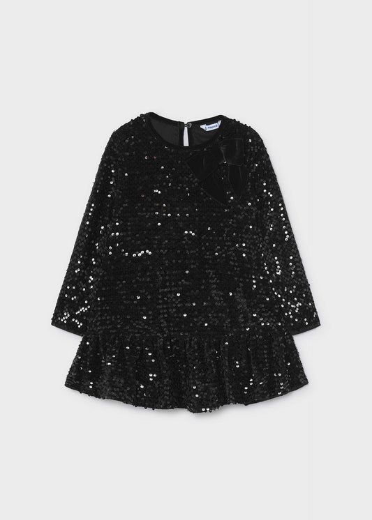 Mädchenkleid aus Samt mit Pailletten-Schleife