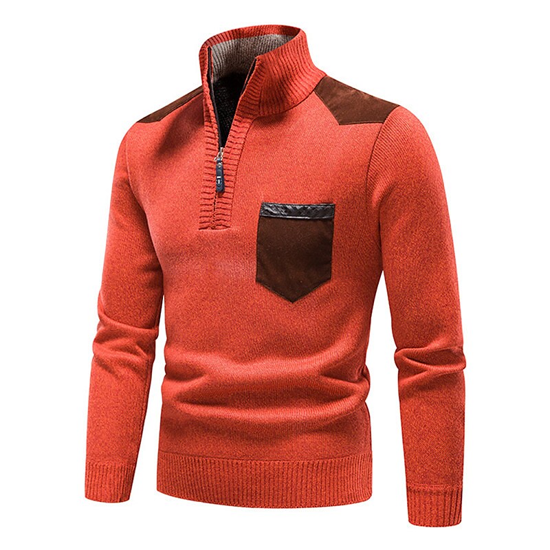 Herren Stehkragen Color Block Fleece-Pullover mit halbem Reißverschluss