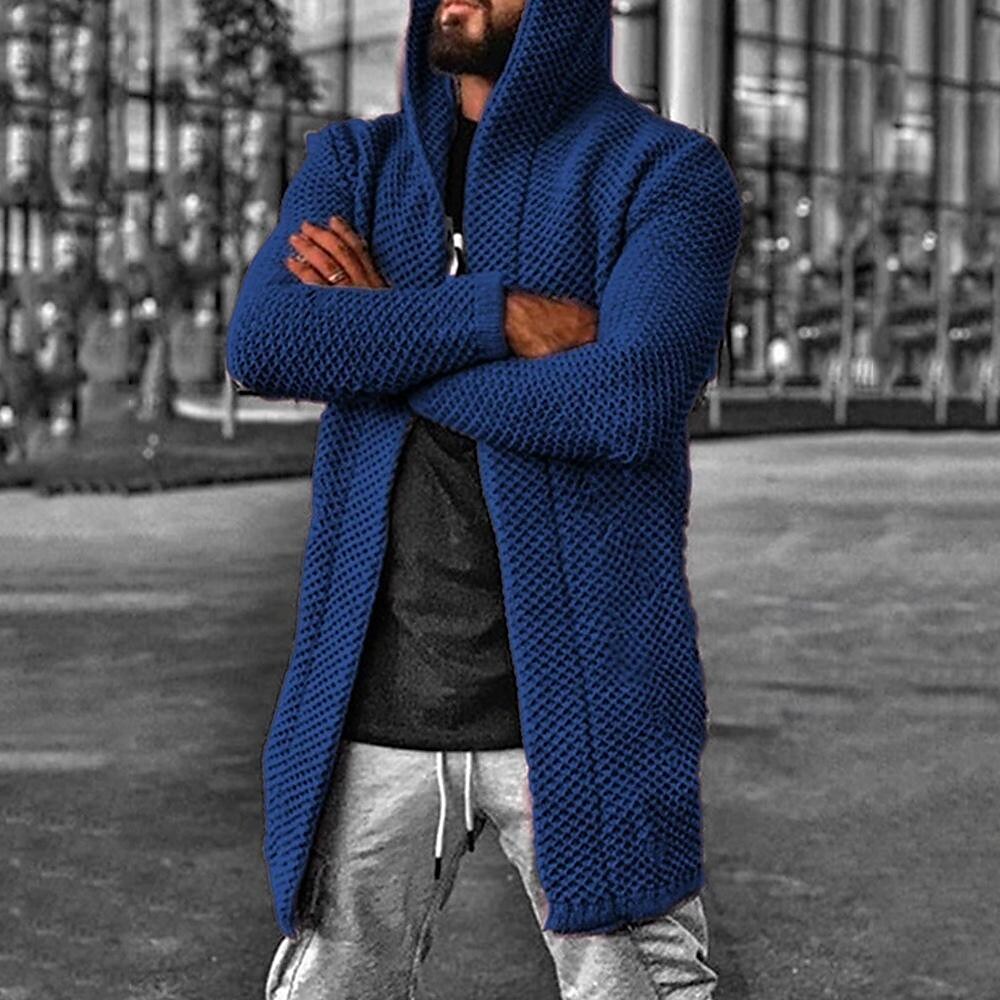 Herren Strickjacke mit Kapuze und Struktur, einfarbig