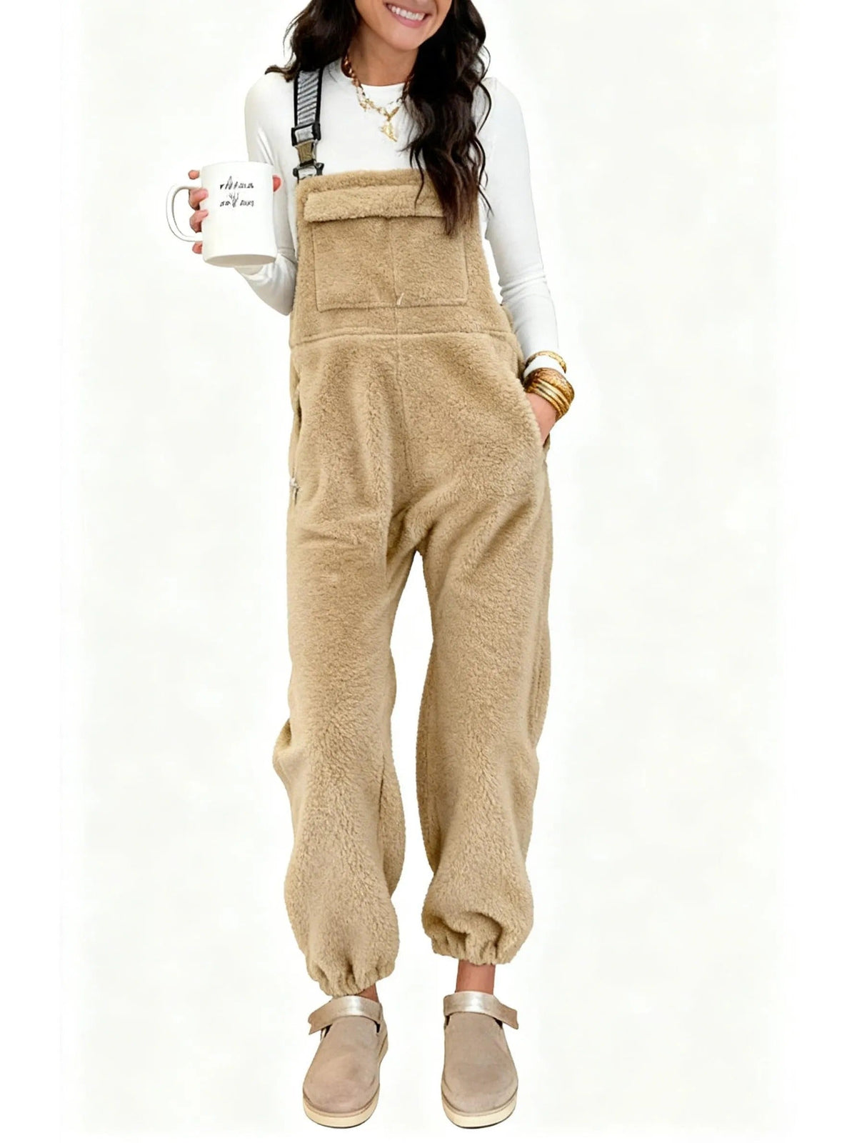 Damen Winter Fleece Twill Latzhose mit Taschen