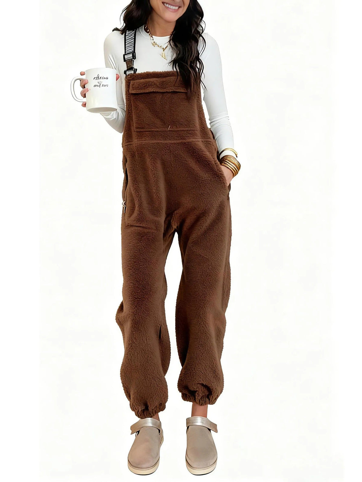 Damen Winter Fleece Twill Latzhose mit Taschen