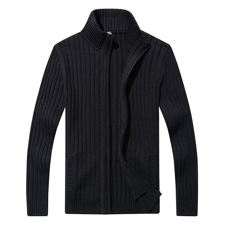 Herren Melange Stehkragen Slim Fit Reißverschluss-Pullover