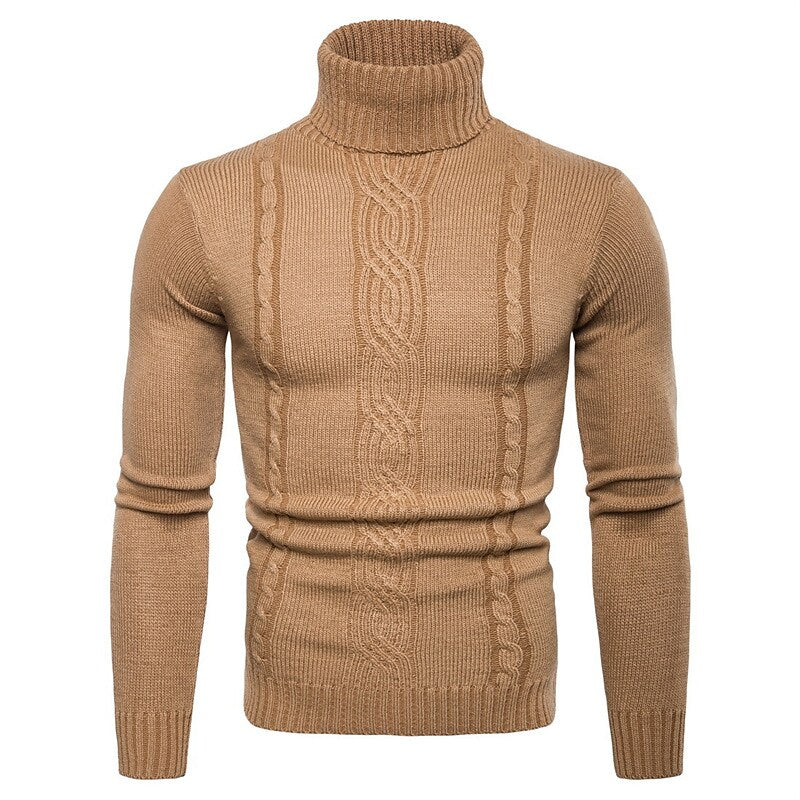 Herren Rollkragenpullover Zopfmuster Basic Strickpullover
