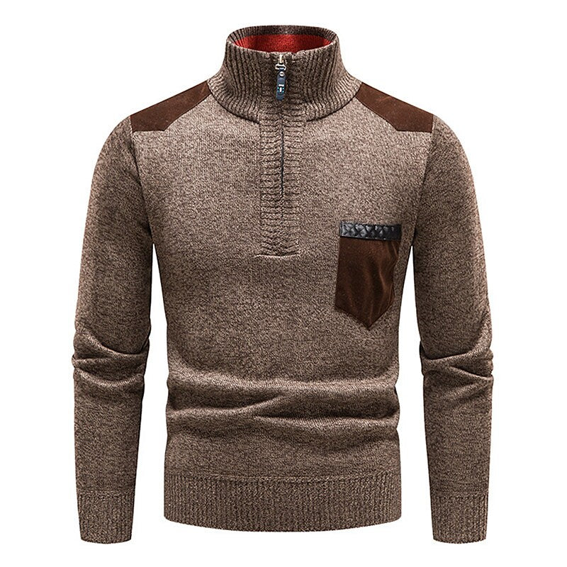 Herren Stehkragen Color Block Fleece-Pullover mit halbem Reißverschluss