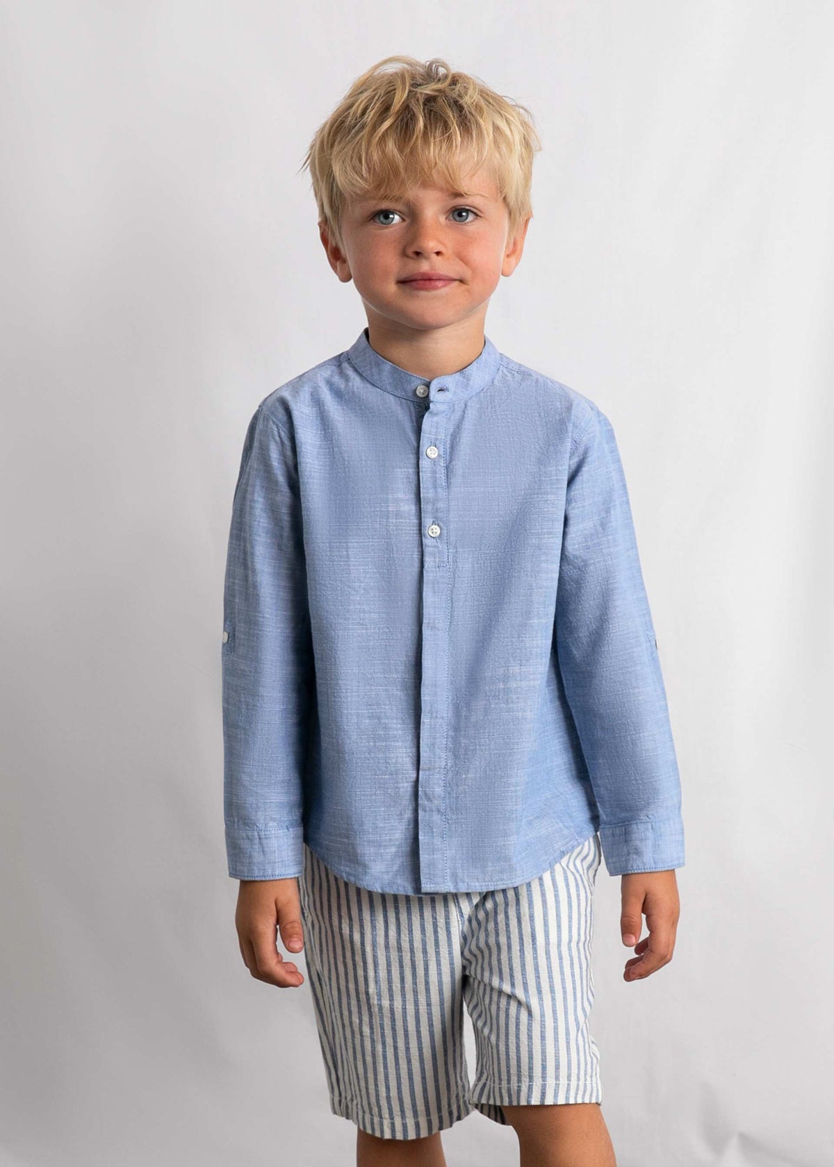 Long-sleeved linen shirt and Bermuda shorts set for boys