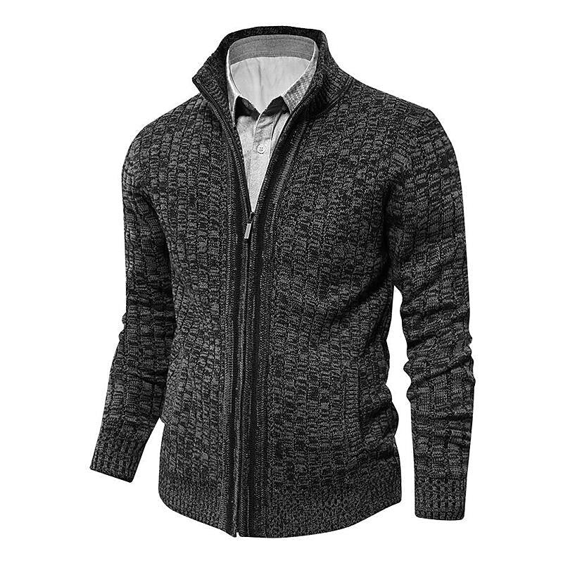 Herren Melange Stehkragen Slim Fit Reißverschluss-Pullover